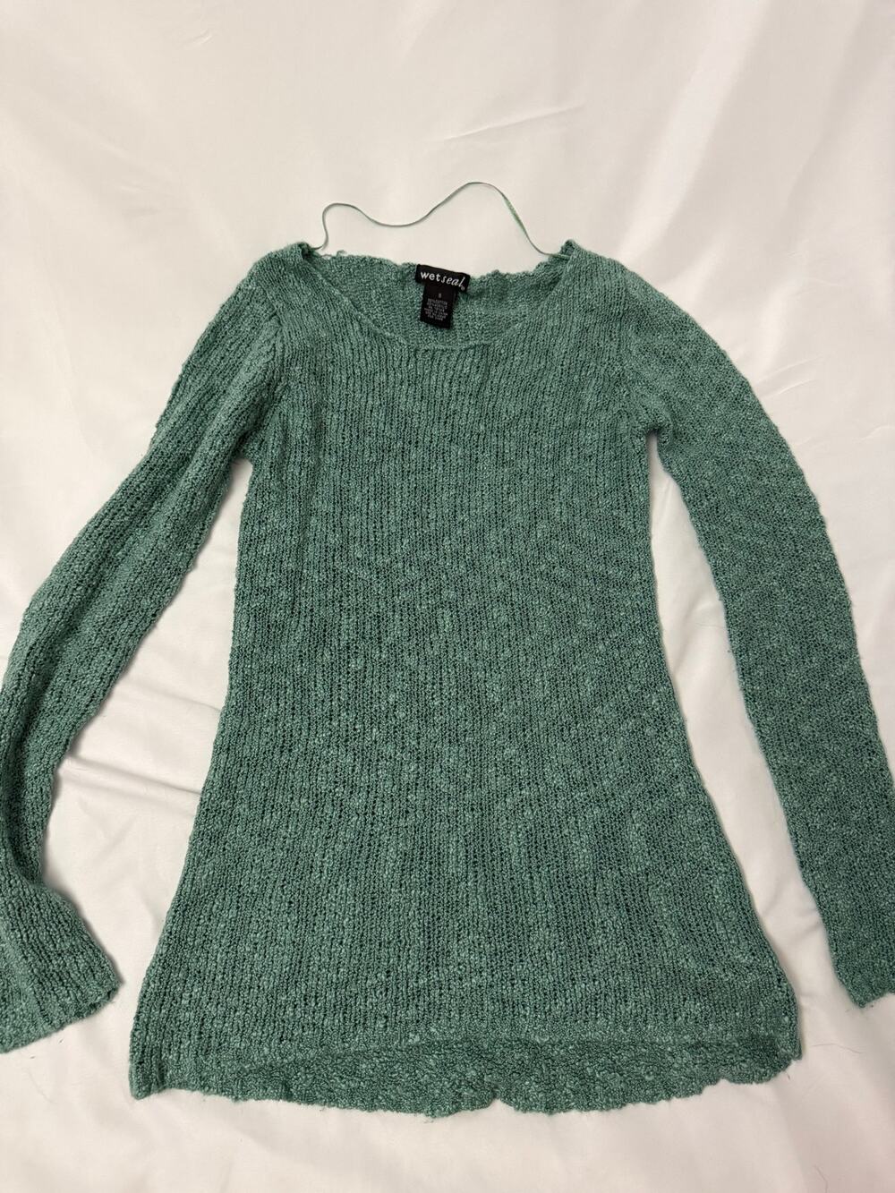 Wet Seal Teal Open-Knit Long-Sleeve Sweater Small
